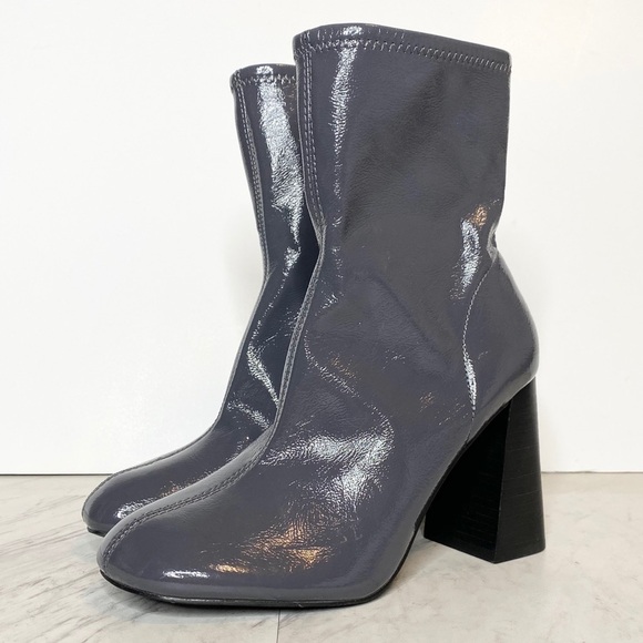 New! Topshop Brody Patent Faux Leather Gray Stretch Bootie 38 - Picture 1 of 15